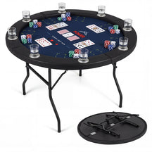 48" Foldable Poker Table, 8 Player Round Texas Holdem Casino Game Table with 8 Cup Holders & Metal Legs, Folding Card Table for Blackjack, Club