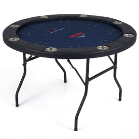 48" Foldable Poker Table, 8 Player Round Texas Holdem Casino Game Table with 8 Cup Holders & Metal Legs, Folding Card Table for Blackjack, Club