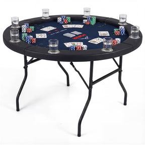48" Foldable Poker Table, 8 Player Round Texas Holdem Casino Game Table with 8 Cup Holders & Metal Legs, Folding Card Table for Blackjack, Club
