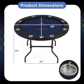 48" Foldable Poker Table, 8 Player Round Texas Holdem Casino Game Table with 8 Cup Holders & Metal Legs, Folding Card Table for Blackjack, Club