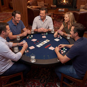 48" Foldable Poker Table, 8 Player Round Texas Holdem Casino Game Table with 8 Cup Holders & Metal Legs, Folding Card Table for Blackjack, Club