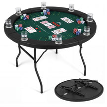 48" Foldable Poker Table, 8 Player Round Texas Holdem Casino Game Table with 8 Cup Holders & Metal Legs, Folding Card Table for Blackjack, Club