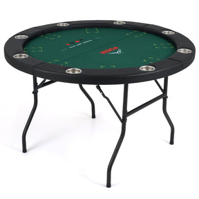48" Foldable Poker Table, 8 Player Round Texas Holdem Casino Game Table with 8 Cup Holders & Metal Legs, Folding Card Table for Blackjack, Club
