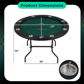 48" Foldable Poker Table, 8 Player Round Texas Holdem Casino Game Table with 8 Cup Holders & Metal Legs, Folding Card Table for Blackjack, Club