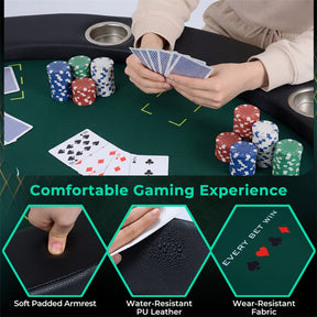 48" Foldable Poker Table, 8 Player Round Texas Holdem Casino Game Table with 8 Cup Holders & Metal Legs, Folding Card Table for Blackjack, Club