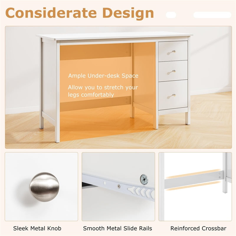 Computer Desk with 3 Storage Drawers, 48" Modern Home Office Desk with Spacious Desktop, Compact Study Writing Desk Workstation for Bedroom