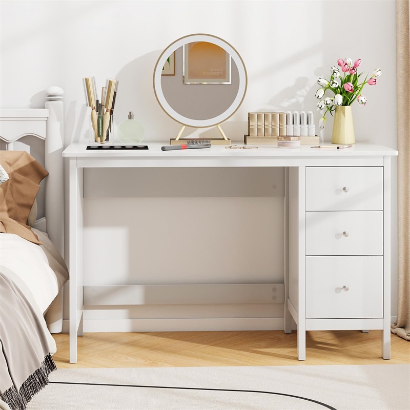 Computer Desk with 3 Storage Drawers, 48" Modern Home Office Desk with Spacious Desktop, Compact Study Writing Desk Workstation for Bedroom