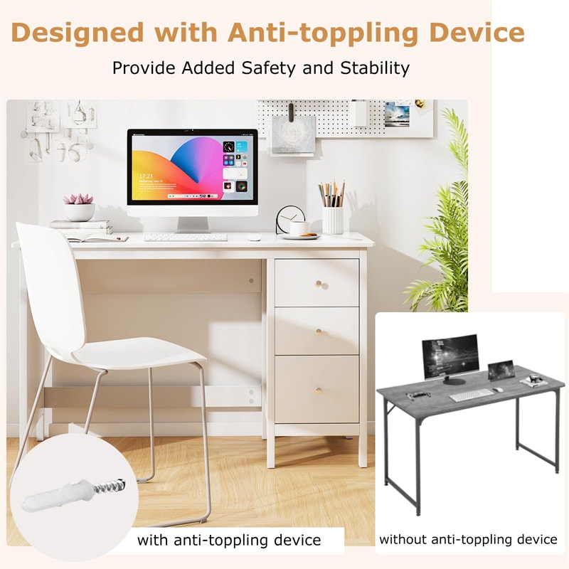 Computer Desk with 3 Storage Drawers, 48" Modern Home Office Desk with Spacious Desktop, Compact Study Writing Desk Workstation for Bedroom