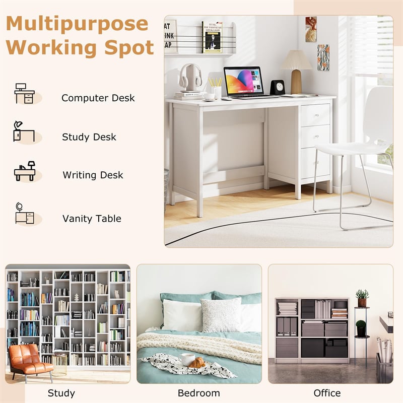 Computer Desk with 3 Storage Drawers, 48" Modern Home Office Desk with Spacious Desktop, Compact Study Writing Desk Workstation for Bedroom