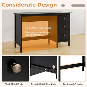 Computer Desk with 3 Storage Drawers, 48" Modern Home Office Desk with Spacious Desktop, Compact Study Writing Desk Workstation for Bedroom