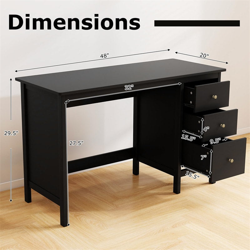 Computer Desk with 3 Storage Drawers, 48" Modern Home Office Desk with Spacious Desktop, Compact Study Writing Desk Workstation for Bedroom