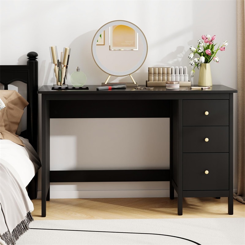 Computer Desk with 3 Storage Drawers, 48" Modern Home Office Desk with Spacious Desktop, Compact Study Writing Desk Workstation for Bedroom