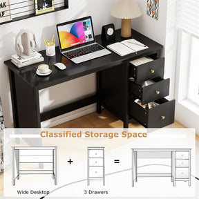 Computer Desk with 3 Storage Drawers, 48" Modern Home Office Desk with Spacious Desktop, Compact Study Writing Desk Workstation for Bedroom