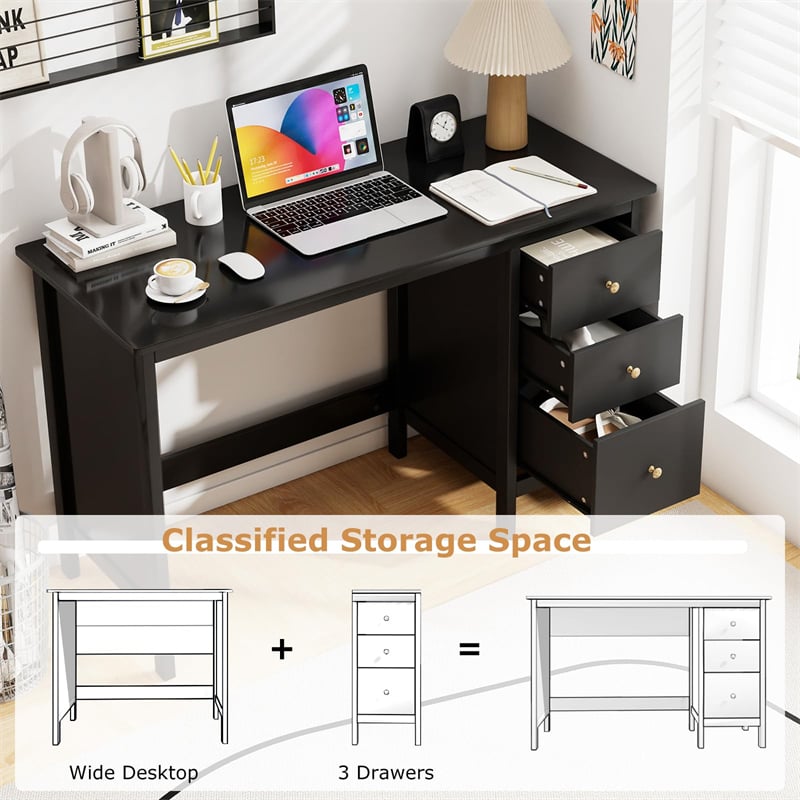 Computer Desk with 3 Storage Drawers, 48" Modern Home Office Desk with Spacious Desktop, Compact Study Writing Desk Workstation for Bedroom