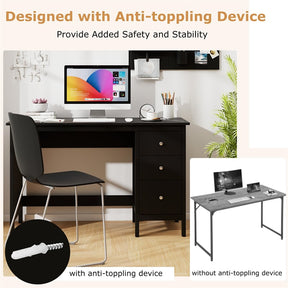 Computer Desk with 3 Storage Drawers, 48" Modern Home Office Desk with Spacious Desktop, Compact Study Writing Desk Workstation for Bedroom