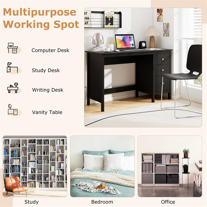 Computer Desk with 3 Storage Drawers, 48" Modern Home Office Desk with Spacious Desktop, Compact Study Writing Desk Workstation for Bedroom