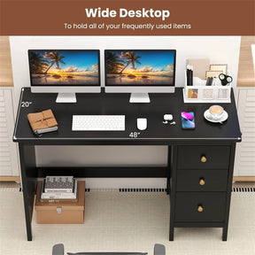 Computer Desk with 3 Storage Drawers, 48" Modern Home Office Desk with Spacious Desktop, Compact Study Writing Desk Workstation for Bedroom