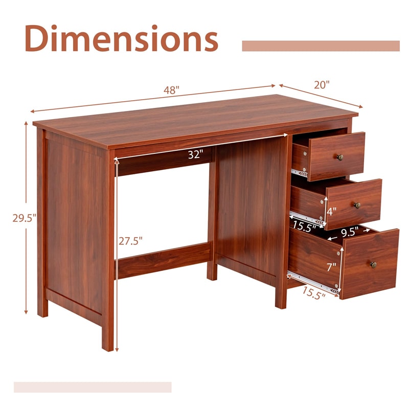 Computer Desk with 3 Storage Drawers, 48" Modern Home Office Desk with Spacious Desktop, Compact Study Writing Desk Workstation for Bedroom