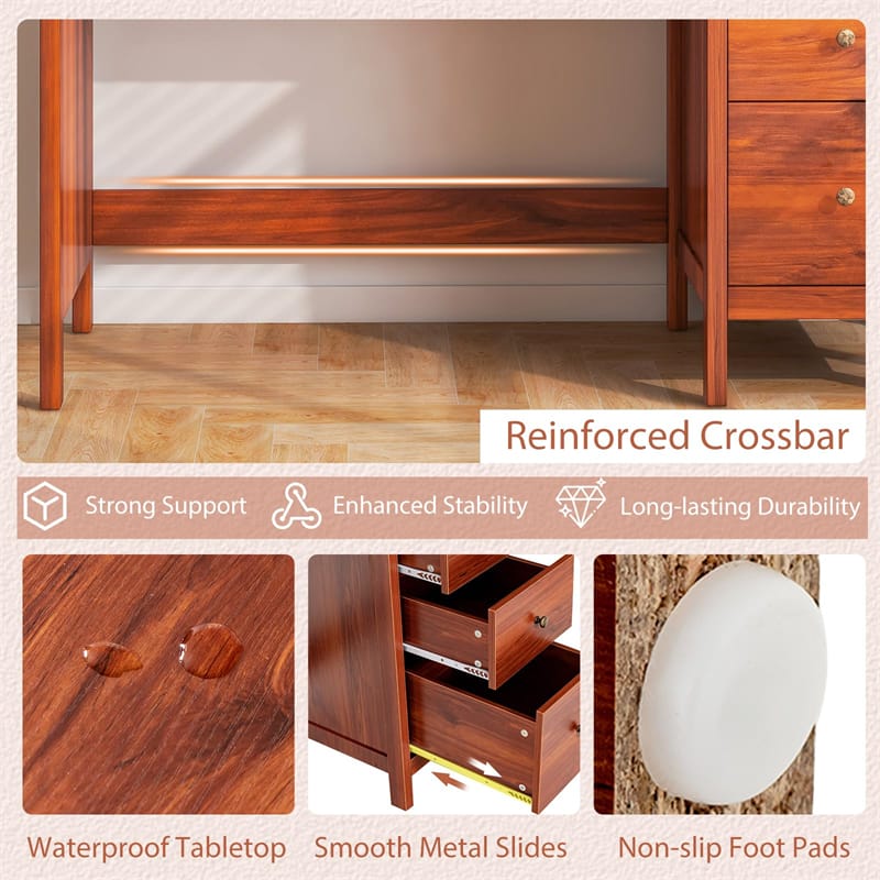 Computer Desk with 3 Storage Drawers, 48" Modern Home Office Desk with Spacious Desktop, Compact Study Writing Desk Workstation for Bedroom
