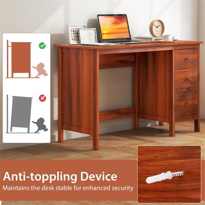 Computer Desk with 3 Storage Drawers, 48" Modern Home Office Desk with Spacious Desktop, Compact Study Writing Desk Workstation for Bedroom