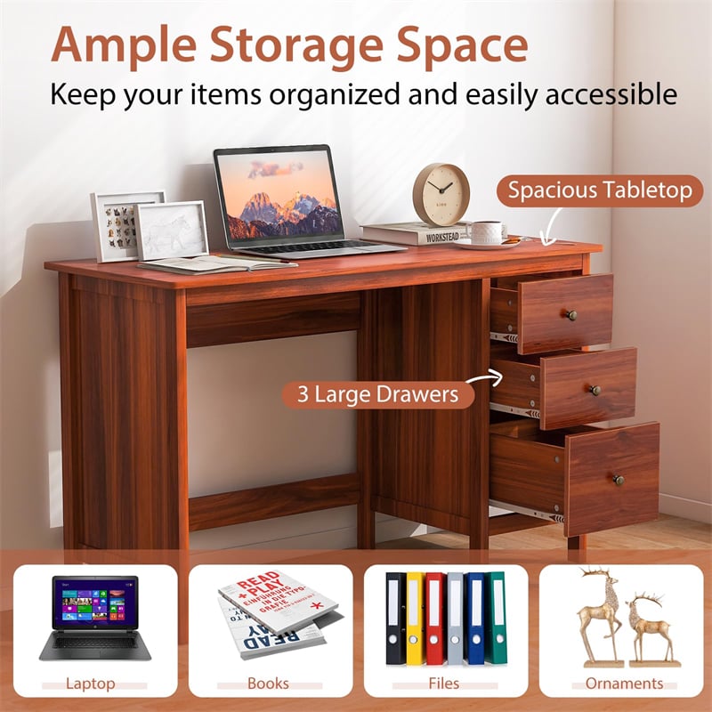 Computer Desk with 3 Storage Drawers, 48" Modern Home Office Desk with Spacious Desktop, Compact Study Writing Desk Workstation for Bedroom