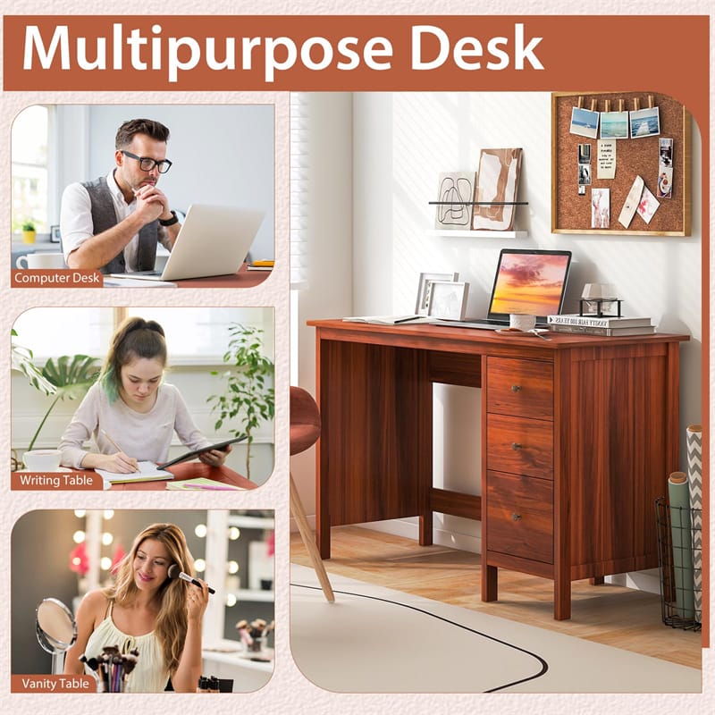 Computer Desk with 3 Storage Drawers, 48" Modern Home Office Desk with Spacious Desktop, Compact Study Writing Desk Workstation for Bedroom