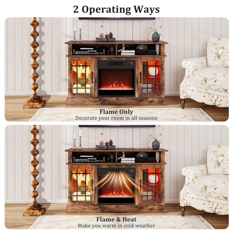 48" Electric Fireplace TV Stand for TVs up to 55", Media Entertainment Center w/ 18" Fireplace, 16-Color LED Lights, Adjustable Shelves