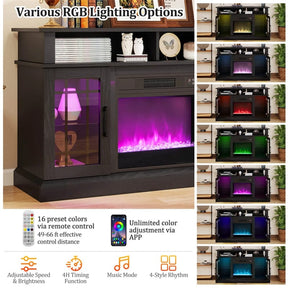 48" Electric Fireplace TV Stand for TVs up to 55", Media Entertainment Center w/ 18" Fireplace, 16-Color LED Lights, Adjustable Shelves