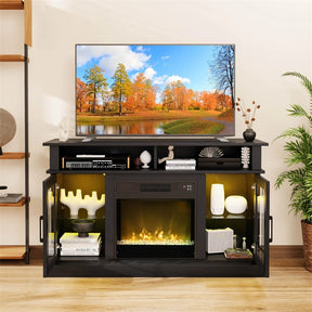 48" Electric Fireplace TV Stand for TVs up to 55", Media Entertainment Center w/ 18" Fireplace, 16-Color LED Lights, Adjustable Shelves