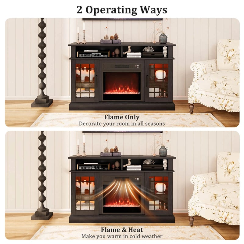 48" Electric Fireplace TV Stand for TVs up to 55", Media Entertainment Center w/ 18" Fireplace, 16-Color LED Lights, Adjustable Shelves