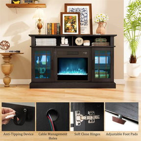 48" Electric Fireplace TV Stand for TVs up to 55", Media Entertainment Center w/ 18" Fireplace, 16-Color LED Lights, Adjustable Shelves