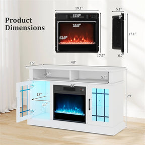 48" Electric Fireplace TV Stand for TVs up to 55", Media Entertainment Center w/ 18" Fireplace, 16-Color LED Lights, Adjustable Shelves