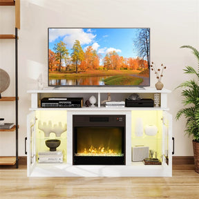 48" Electric Fireplace TV Stand for TVs up to 55", Media Entertainment Center w/ 18" Fireplace, 16-Color LED Lights, Adjustable Shelves
