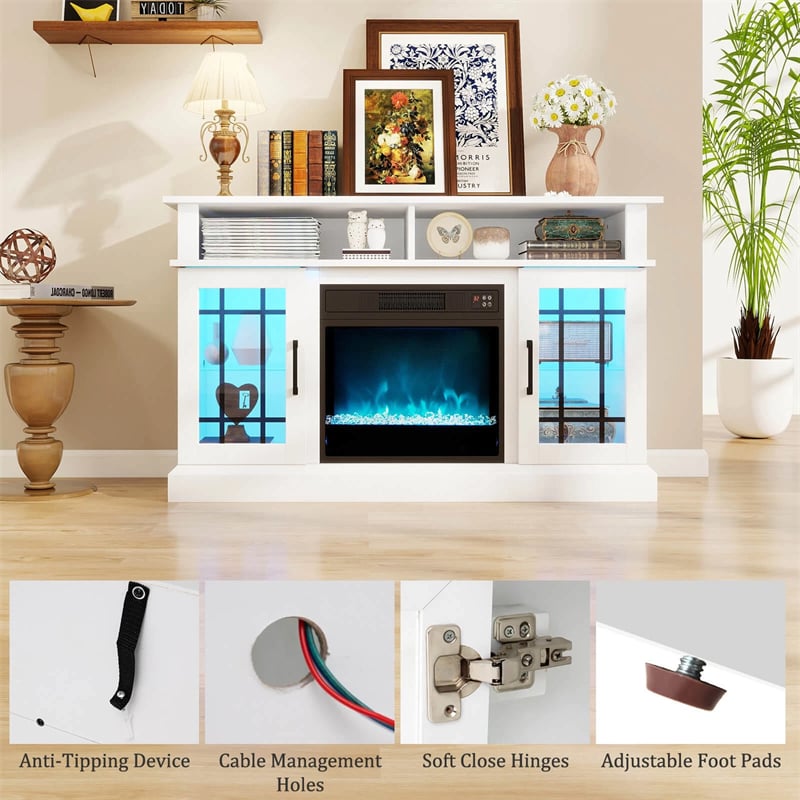 48" Electric Fireplace TV Stand for TVs up to 55", Media Entertainment Center w/ 18" Fireplace, 16-Color LED Lights, Adjustable Shelves