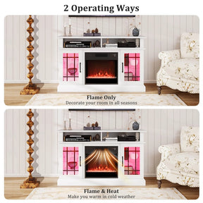 48" Electric Fireplace TV Stand for TVs up to 55", Media Entertainment Center w/ 18" Fireplace, 16-Color LED Lights, Adjustable Shelves