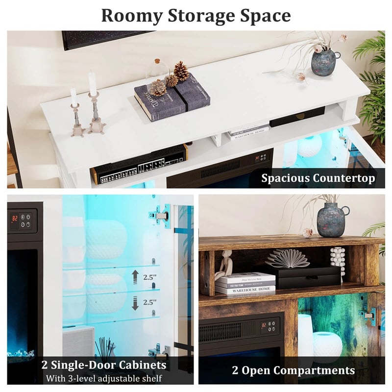 48" Electric Fireplace TV Stand for TVs up to 55", Media Entertainment Center w/ 18" Fireplace, 16-Color LED Lights, Adjustable Shelves