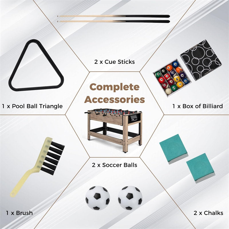 2-in-1 Swivel Multi Game Table, 49" Foosball & Pool Billiards Combo Table Set with Complete Accessories, Arcade Sports Game Table for Home Game Room