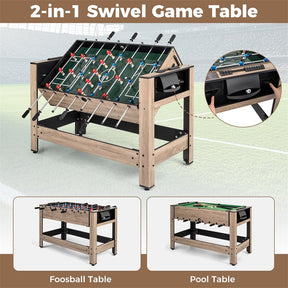 2-in-1 Swivel Multi Game Table, 49" Foosball & Pool Billiards Combo Table Set with Complete Accessories, Arcade Sports Game Table for Home Game Room
