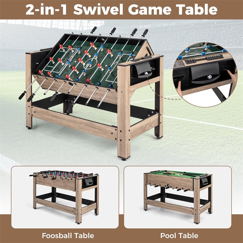2-in-1 Swivel Multi Game Table, 49" Foosball & Pool Billiards Combo Table Set with Complete Accessories, Arcade Sports Game Table for Home Game Room