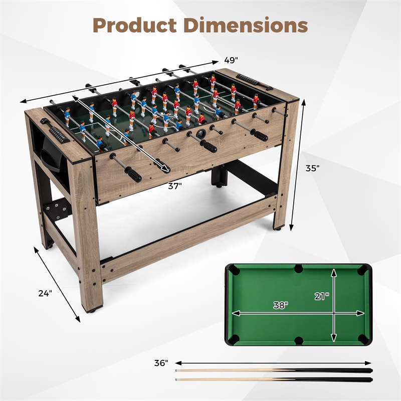 2-in-1 Swivel Multi Game Table, 49" Foosball & Pool Billiards Combo Table Set with Complete Accessories, Arcade Sports Game Table for Home Game Room