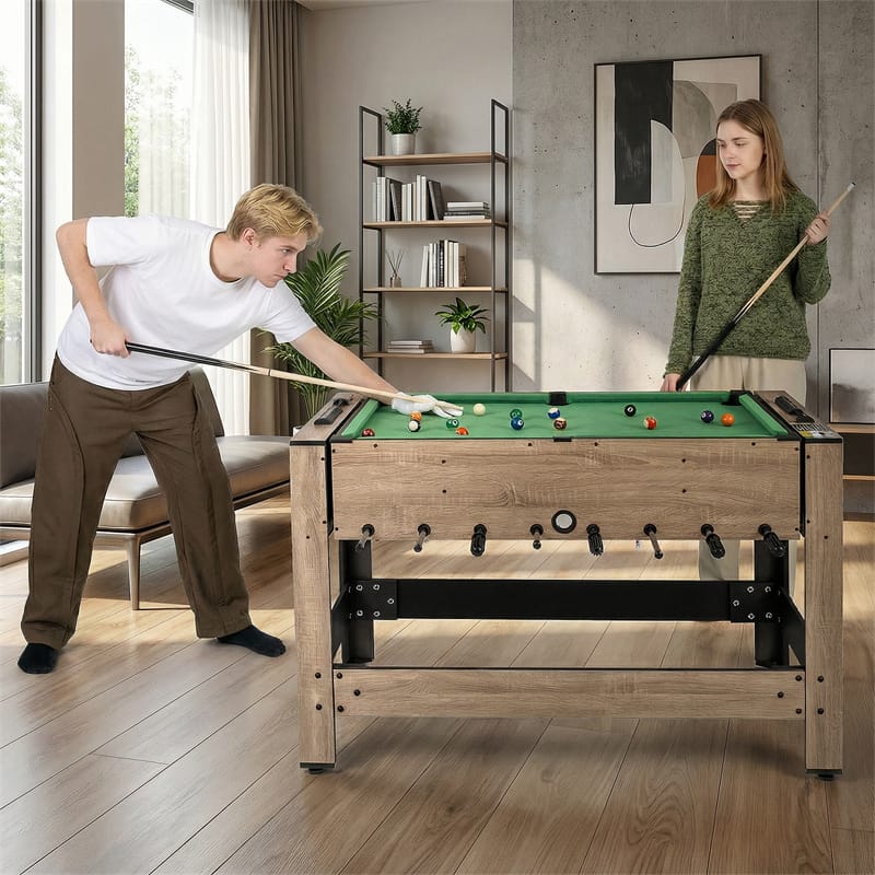 2-in-1 Swivel Multi Game Table, 49" Foosball & Pool Billiards Combo Table Set with Complete Accessories, Arcade Sports Game Table for Home Game Room