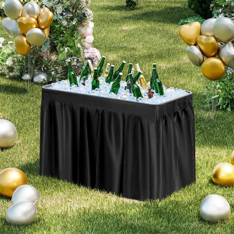 4FT Folding Ice Table with Drain, Bucket & Removable Skirt, Portable Fill and Chill Table for Food Beverage, Party BBQ Camping, No Assembly