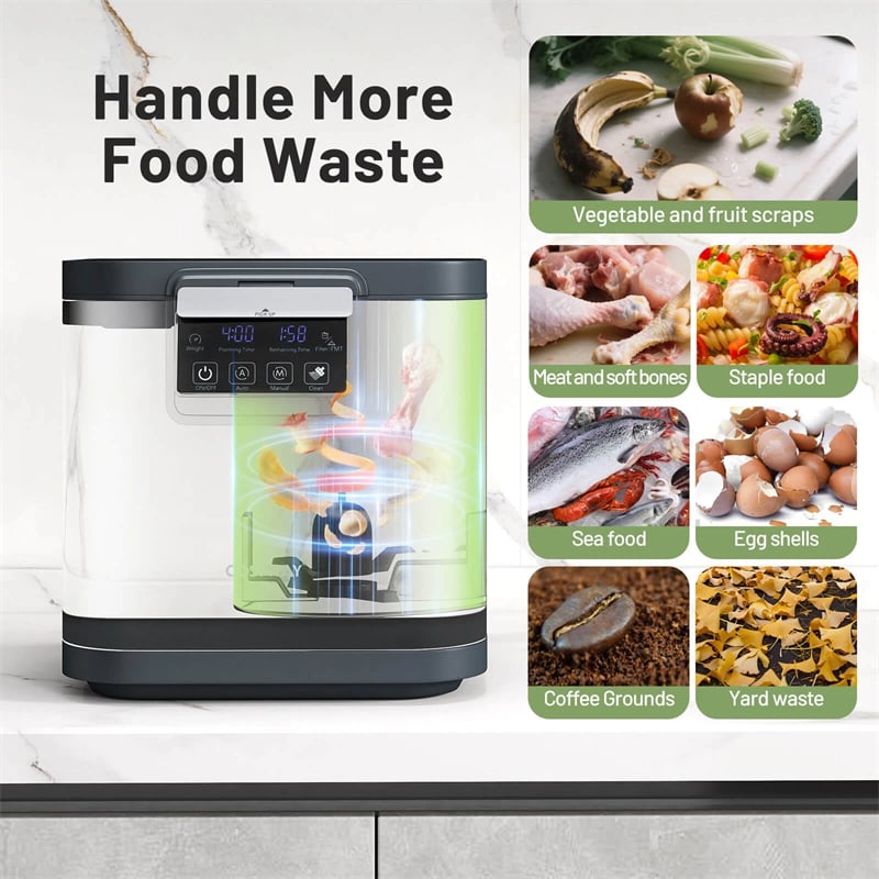 4L Electric Kitchen Composter, Smart Countertop Food Waste Compost Machine with Auto-Cleaning, Replaceable Filters, Turns Food Waste to Fertilizer