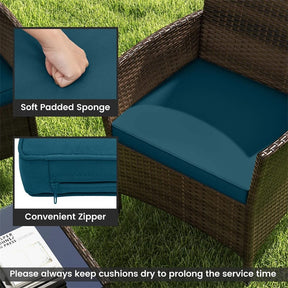 4 Piece Wicker Patio Conversation Set with Tempered Glass Coffee Table, Loveseat & Cushions, Outdoor Rattan Sofa Set for Backyard Lawn