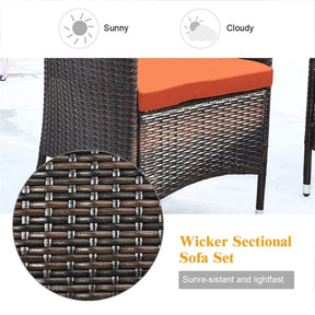 4 Piece Wicker Patio Conversation Set with Tempered Glass Coffee Table, Loveseat & Cushions, Outdoor Rattan Sofa Set for Backyard Lawn