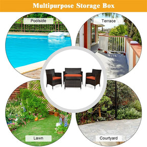 4 Piece Wicker Patio Conversation Set with Tempered Glass Coffee Table, Loveseat & Cushions, Outdoor Rattan Sofa Set for Backyard Lawn