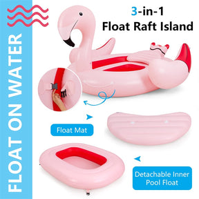 4-6 Person Giant Pool Float, Inflatable Floating Island with Electric Pump & Cup Holders for Pool, Lake, Beach Parties