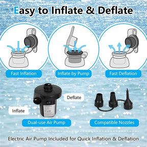 4-6 Person Giant Pool Float, Inflatable Floating Island with Electric Pump & Cup Holders for Pool, Lake, Beach Parties
