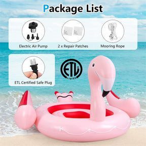 4-6 Person Giant Pool Float, Inflatable Floating Island with Electric Pump & Cup Holders for Pool, Lake, Beach Parties