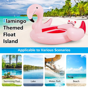 4-6 Person Giant Pool Float, Inflatable Floating Island with Electric Pump & Cup Holders for Pool, Lake, Beach Parties